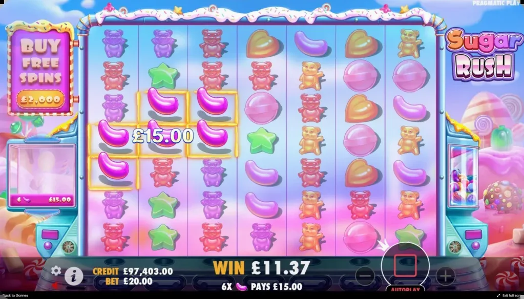 Sugar Rush tumble-kedja — symboler försvinner och nya faller