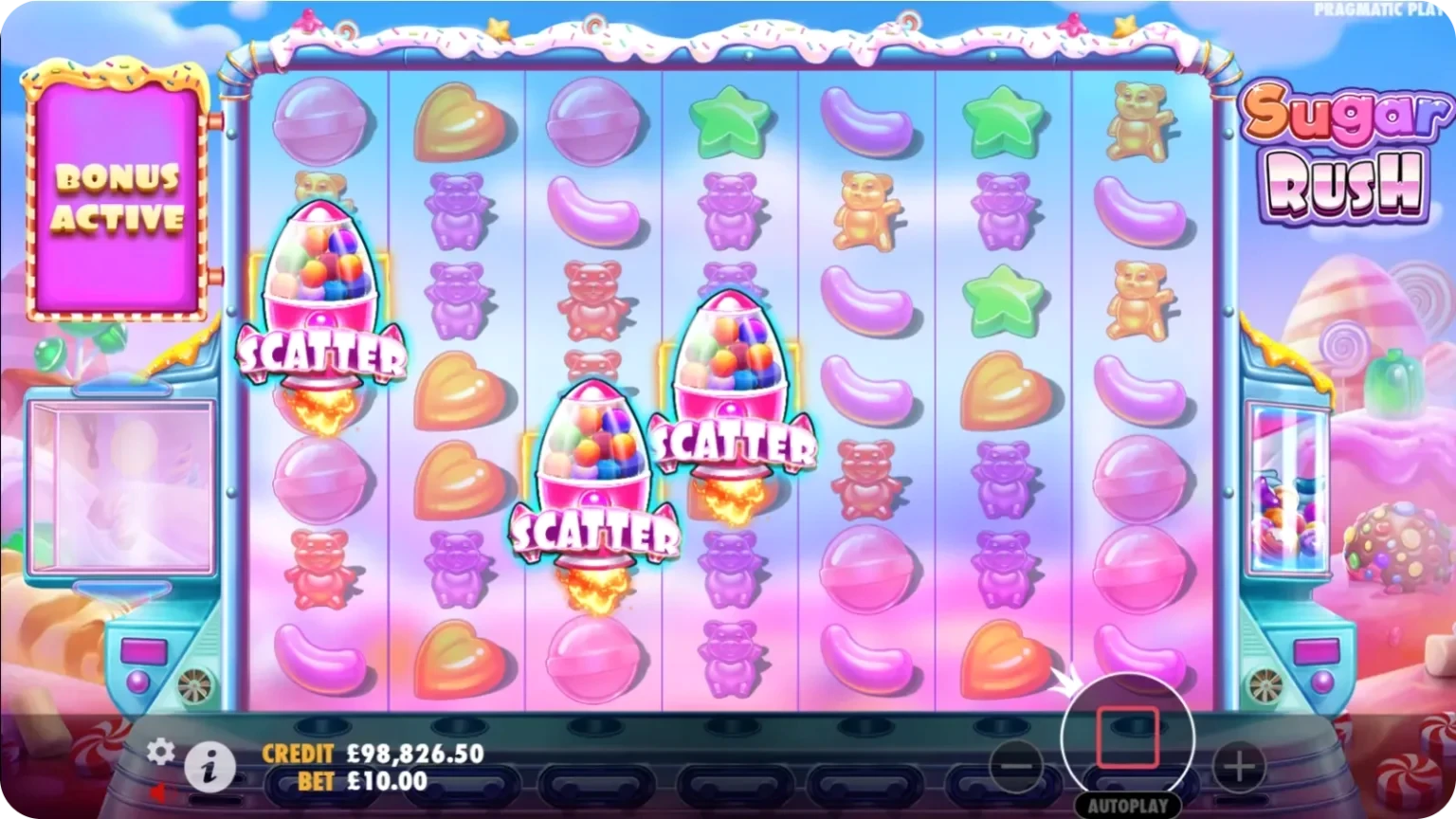 Sugar Rush scatters och free spins enligt regler